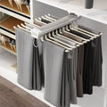 Beige 22-Pair Pull-Out Pants Rack, 33lb Capacity, Steel Clothes Organizer