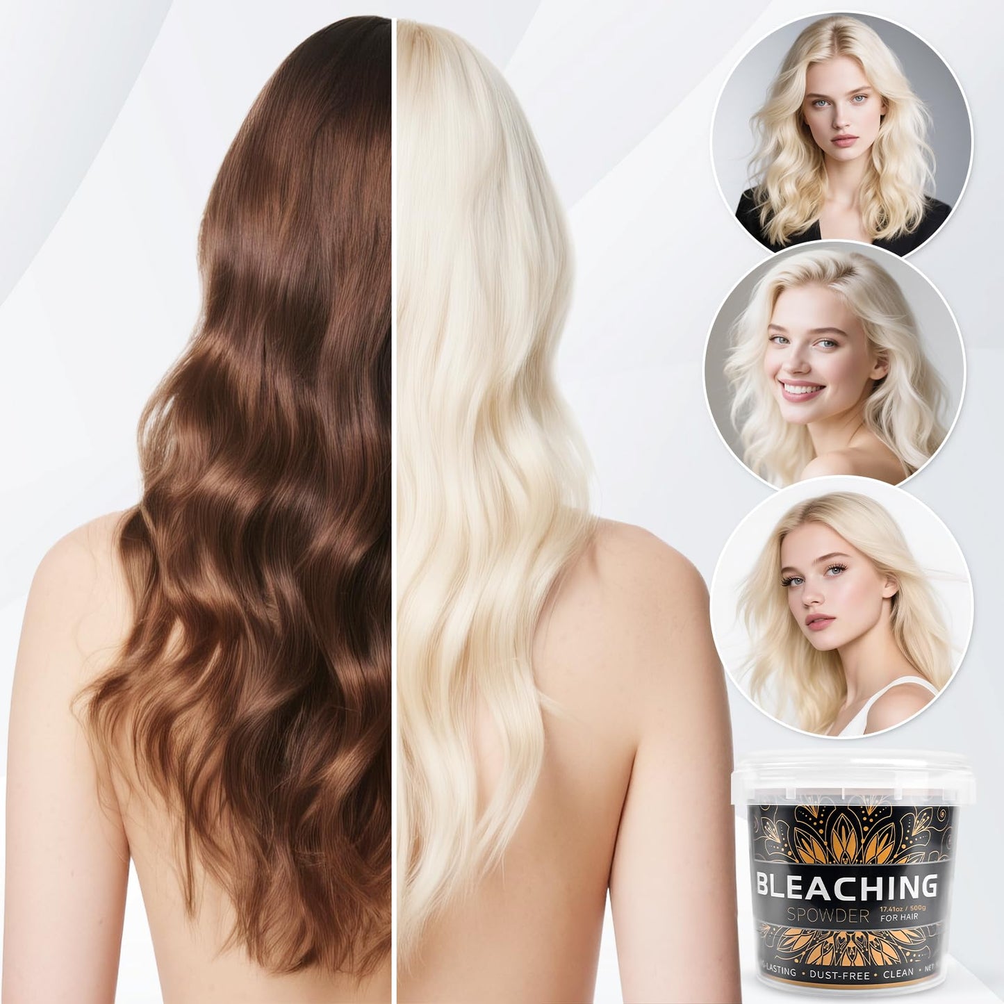 Hair Bleach 500g / 17.41oz, Large Capacity Salon Grade Bleach for Hair, Mild Bleach Powder Quickly Remove Hair Color, Refreshing Create Fashionable Styling