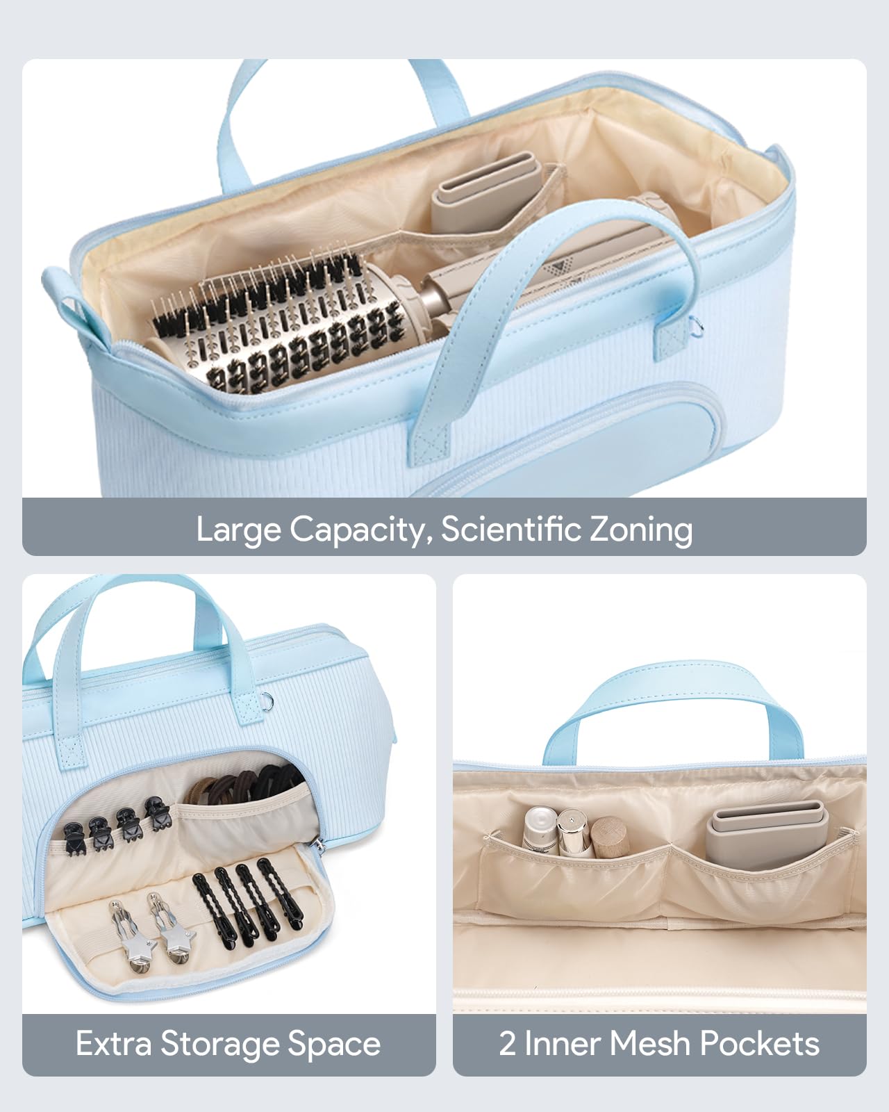 Lotour Hair Tools Travel Case Bag for Shark HD430 Flex Style/Dyson Hair Dryer/Dyson Airwrap, Portable Travel Storage Organizer for Hair Attachments (Blue)