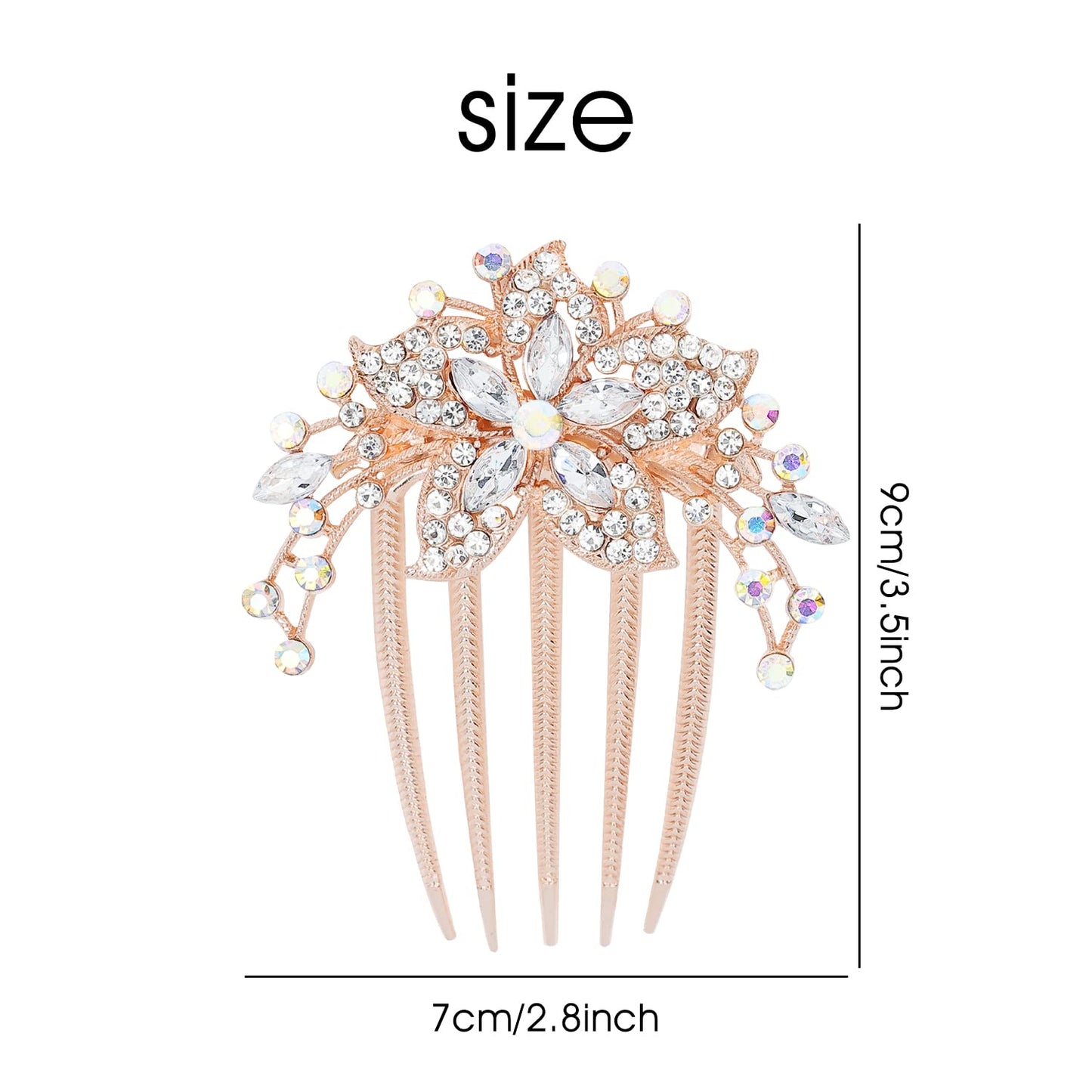 inSowni 6 Pack Luxury Glitter Sparkly Jeweled Gems Rhinestones Decorative Gold Metal Hair Side Combs Slides with Teeth Hair Bun Clips Updo Accessories Crystal Flower Hair Pin Barrettes for Women Girls
