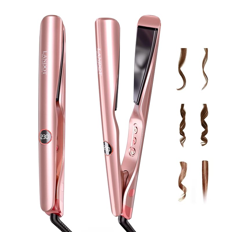 Rose Gold LANDOT 2-in-1 Hair Straightener & Curler – Dual Voltage 1"