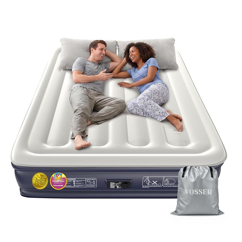 VOSSER Queen Air Mattress with Built-in Pump - 13 Inch, 800 lb cap, Blue Variation