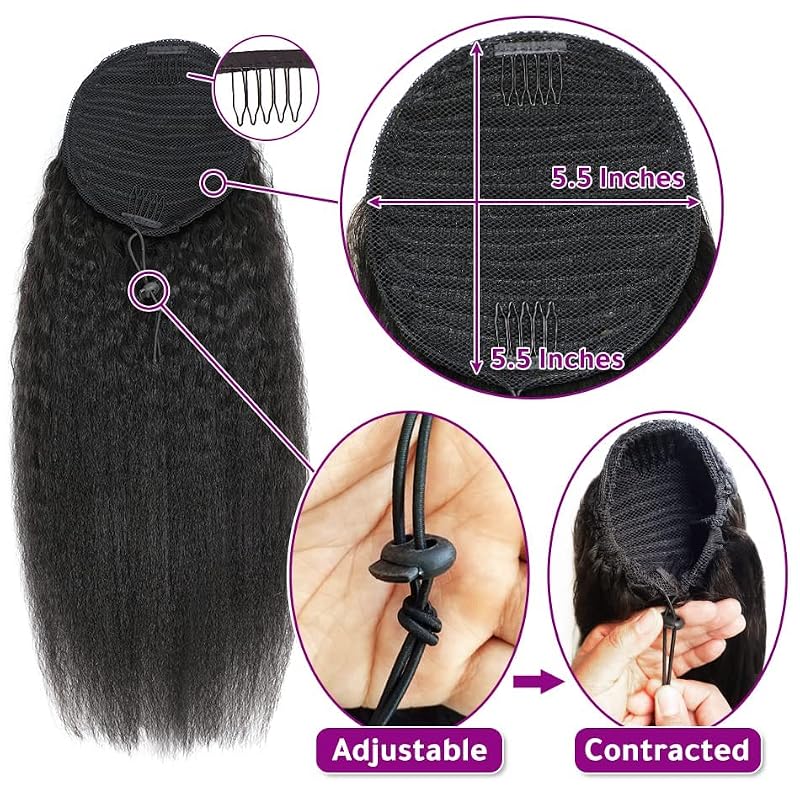Yaki Straight Ponytail Extension - Drawstring, 22 Inch, Natural Black