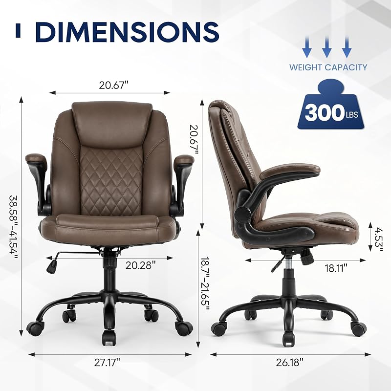 MALOL Leather Office Chair with Flip-Up Arms, Brown – Variation: Brown+Set of 1