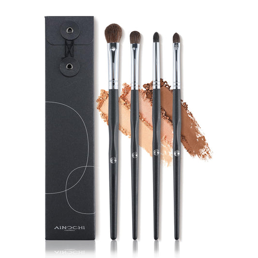 ENERGY Eye Makeup Brush Set 4PCS Professional Eyeshadow Blending Brushes Kit for Eyes Liquid Cream Powder Makeup Up Soft Fluffy Natural Goat Hair for Shader,Smudge,Crease Applicator with Travel Cover