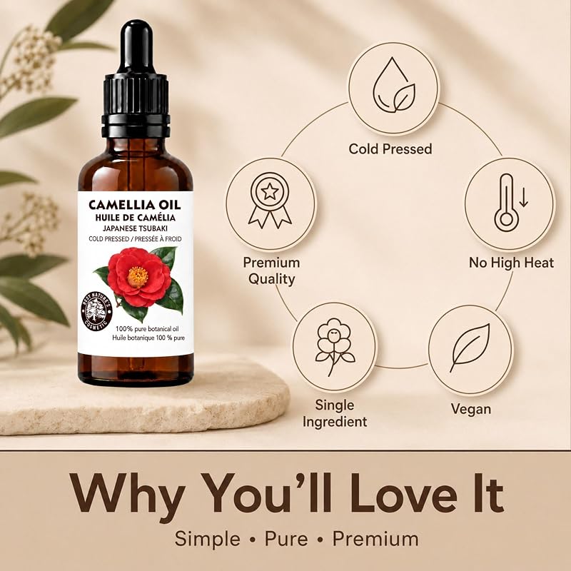 Camellia Oil for Hair & Skin - 2 Fl Oz (60 ml) 100% Pure Japanese Tsubaki Cold-Pressed