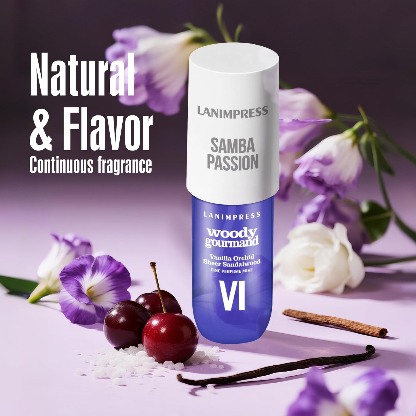 LANIMPRESS Perfume - No.6，Body Spray For Women（Eau De Perfum） Hair & Body Fragrance Mist，Fresh Fruity & Floral Flavors Gourmet Tune（Velvet Plum +Sugared Violet+Vanilla ） Perfumes For Women（3 fl oz）