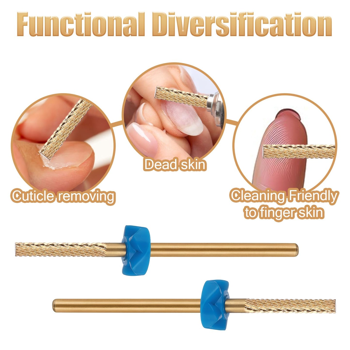 2 PCS Nail Drill Bits, Cuticle Clean Drill Bit, Carbide Drill Bits Remover Cuticle Bit for Cleans Dead, Suitable for Electric Nail File, Gold