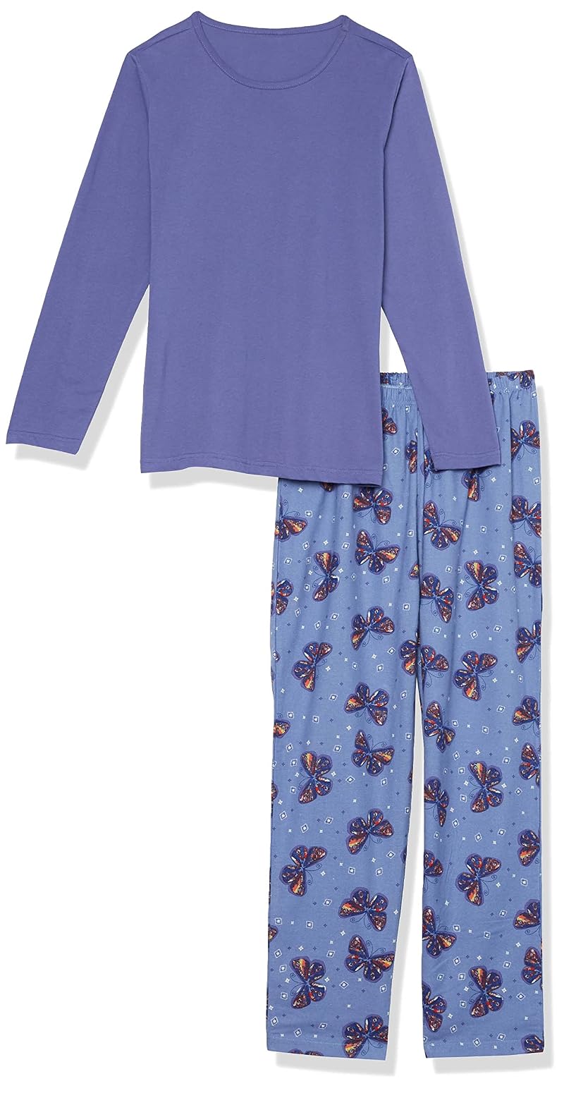 Butterfly Print 2-Piece Flannel Pajama Set for Women - 100% Cotton, Small, Purple Butterfly