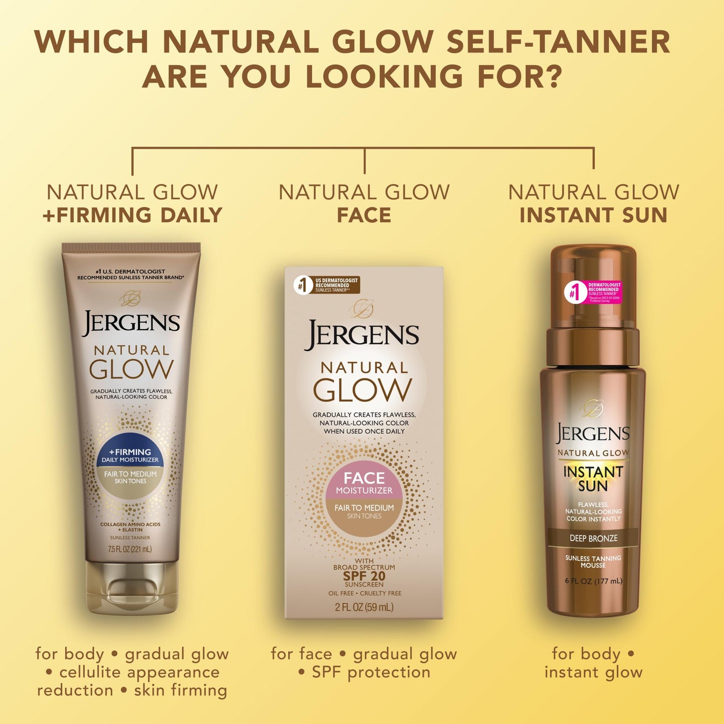 Jergens Natural Glow +Firming Self Tanner Body Lotion, Fair to Medium Skin Tone, Sunless Tanning Moisturizer with Collagen and Elastin. Helps to Visibly Reduce Cellulite, 7.5 Fl Oz
