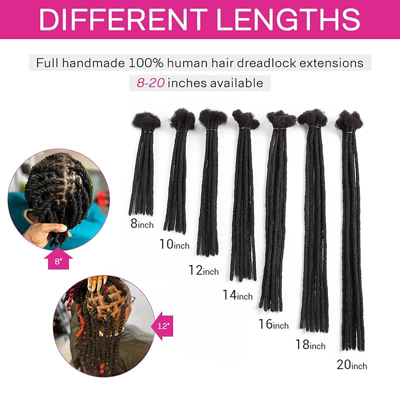 Natural Black 6in 0.8cm 20 Locs Handmade Afro Dreadlock Extensions - 100% Human Hair, 6in, 20 Strands