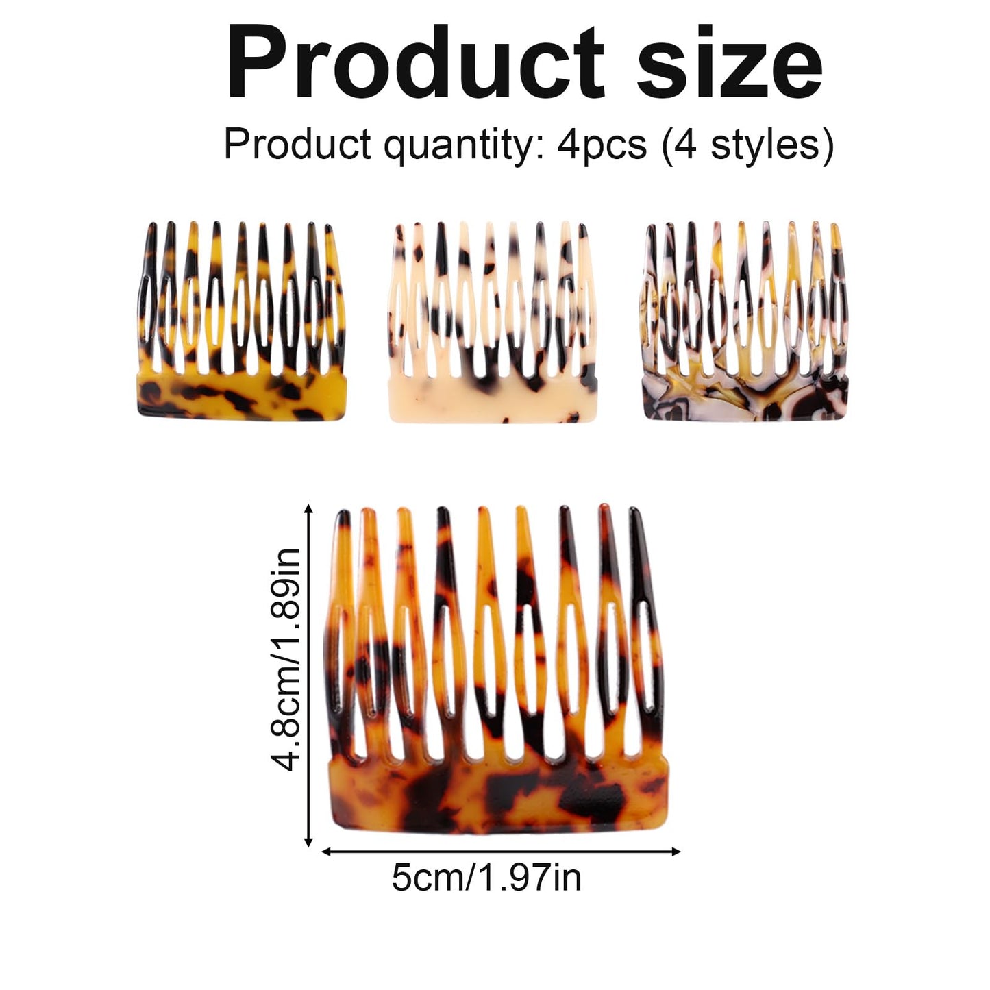 4pcs French Hair Side Comb, Leopard Small French Side Comb Decorative Twist Bun Hold Clips Hair Styling Accessories for Girls Women (4 Styles)