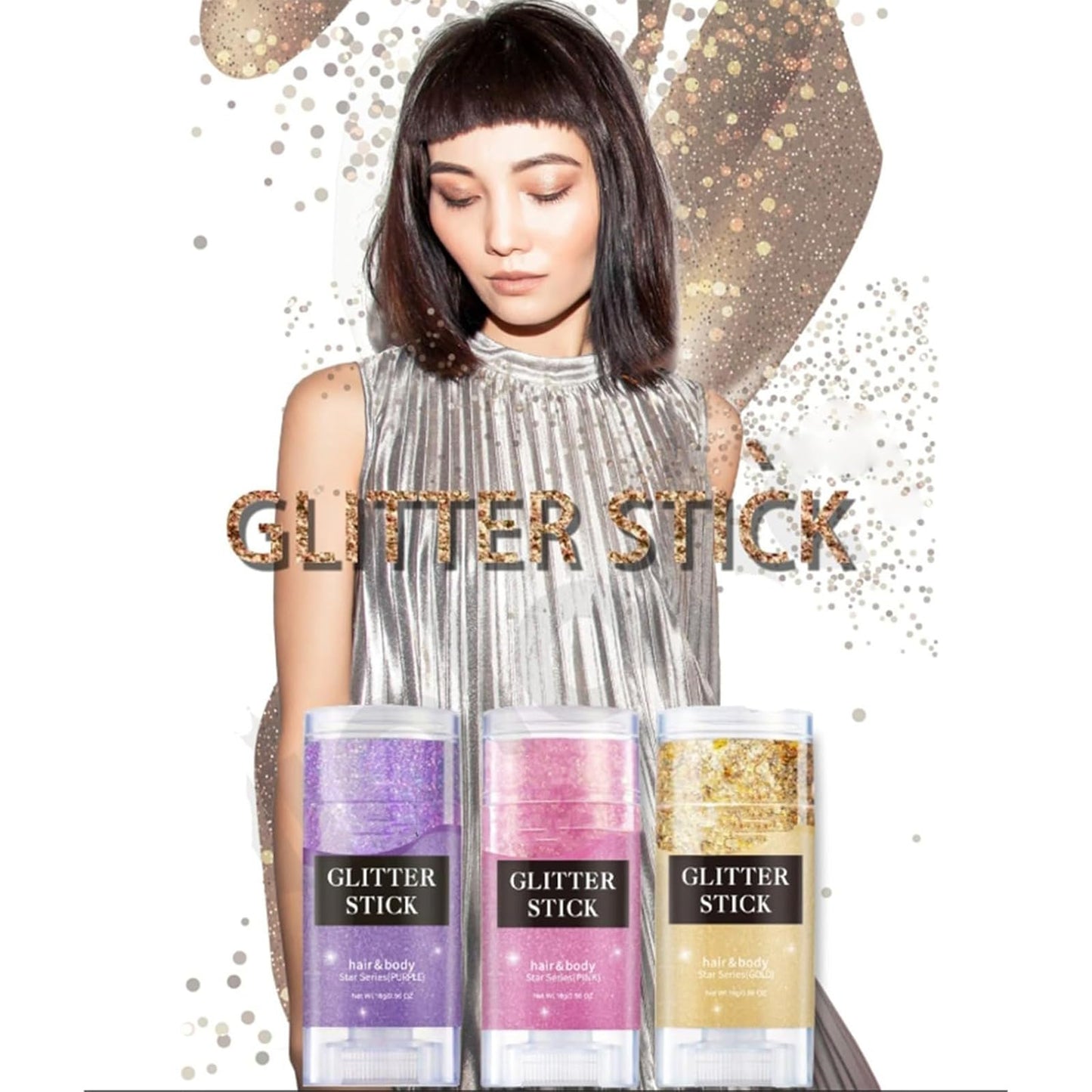 Liplaya Glitter Stick, Magic Pearl Flash Sticks, Facial Glitters Sticks, Glitter Stick for Face & Body, Parties, Music Festivals, Body Makeup Accessories for Women, Long-Lasting Shine (Pink)