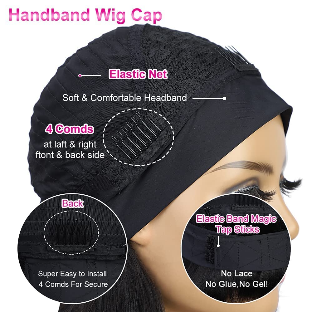 AISI QUEENS Human Hair Headband Wigs for Black Women - Curly, Glueless, Easy Wear - 10 Inch, Medium Cap Size (21.5 Inch)