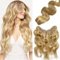 Curly Clip-In Hair Extensions 16 Inch V-Shape Balayage Honey Blonde to Platinum Blonde - 10A Real Human Hair, 5-Clip Weft