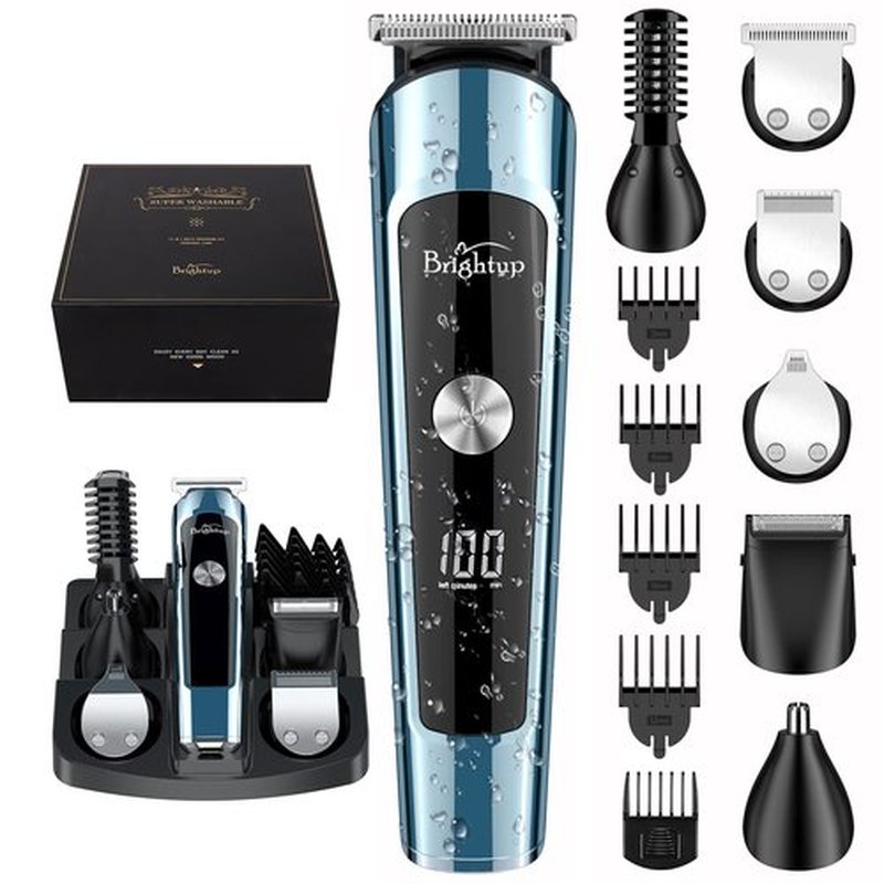Brightup Beard Trimmer for Men, IPX7 Waterproof Mens Grooming Kit with Cordless Hair Clippers, Electric Razor with LED Display, Shavers for Mustache, Body, Face, Ear, Nose Hair Trimmer, Gifts for Men