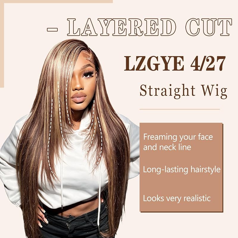 Lace Front Human Hair Wig 13x6 Ombre 28in Straight 4/27 – Pre Plucked Baby Hair