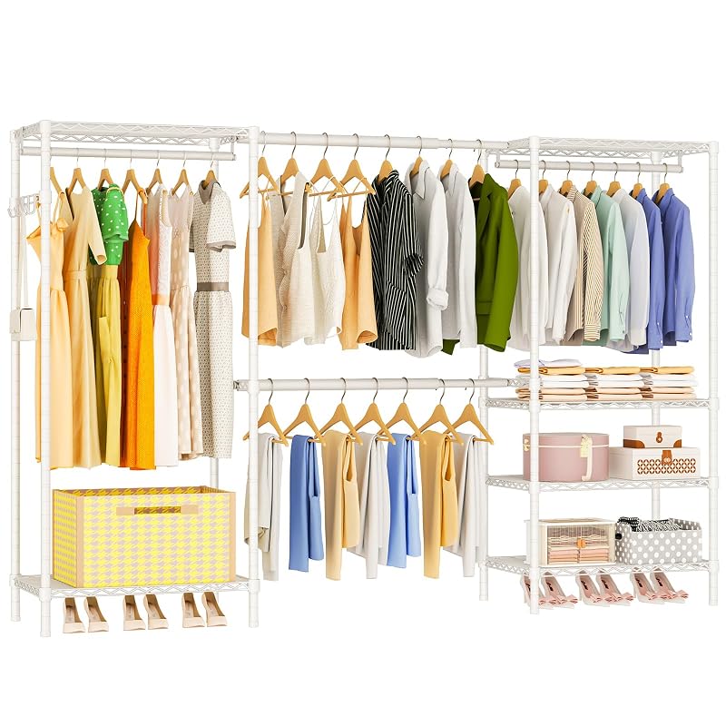 Exglobol Heavy-Duty Garment Rack - Portable 4-Tier, Expandable, White