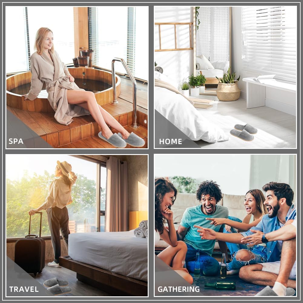 Non-Slip Disposable Slippers - 2-6 Pairs, Washable Velvet Closed Toe for Guests, Hotel & Spa