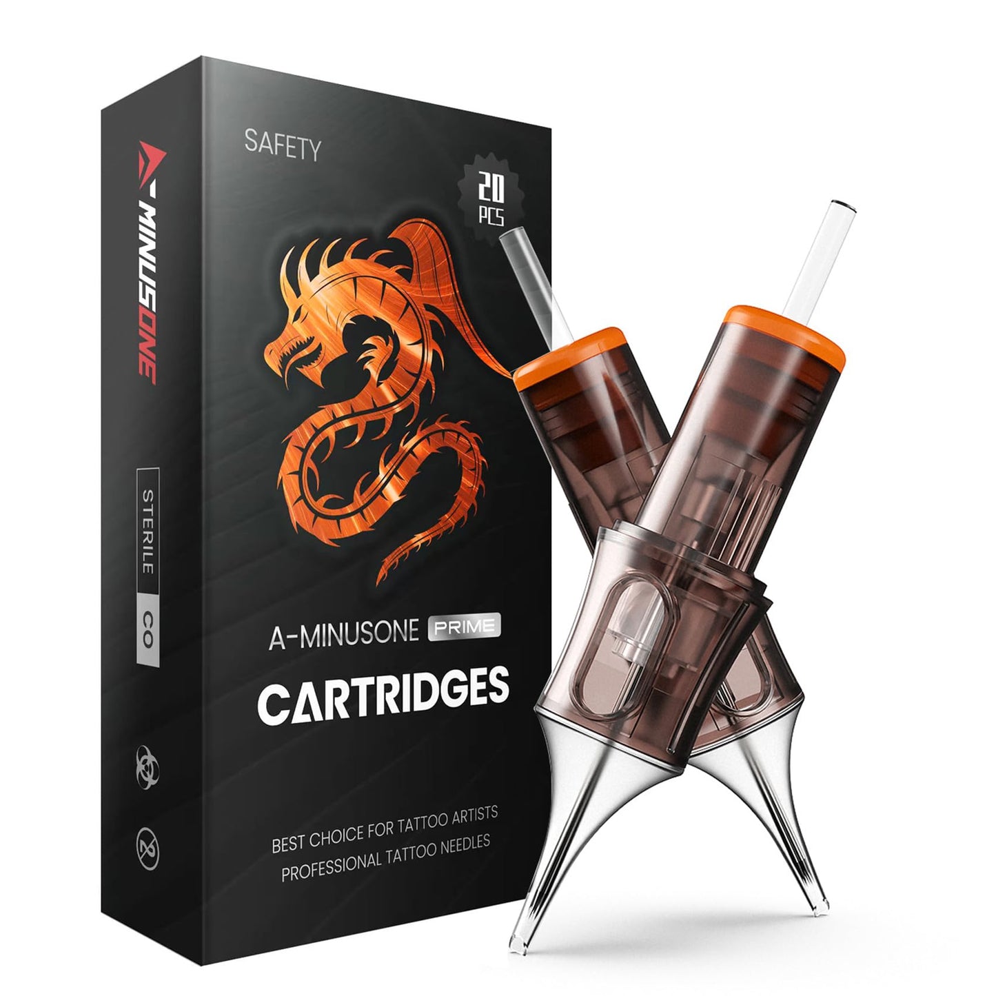 A-minusone 20 Pcs 1207RL Standard Disposable Tattoo Needle Cartridges - 20 Pack of Round Liner Needles with Membrane Safety Cartridges for Tattoo Artists