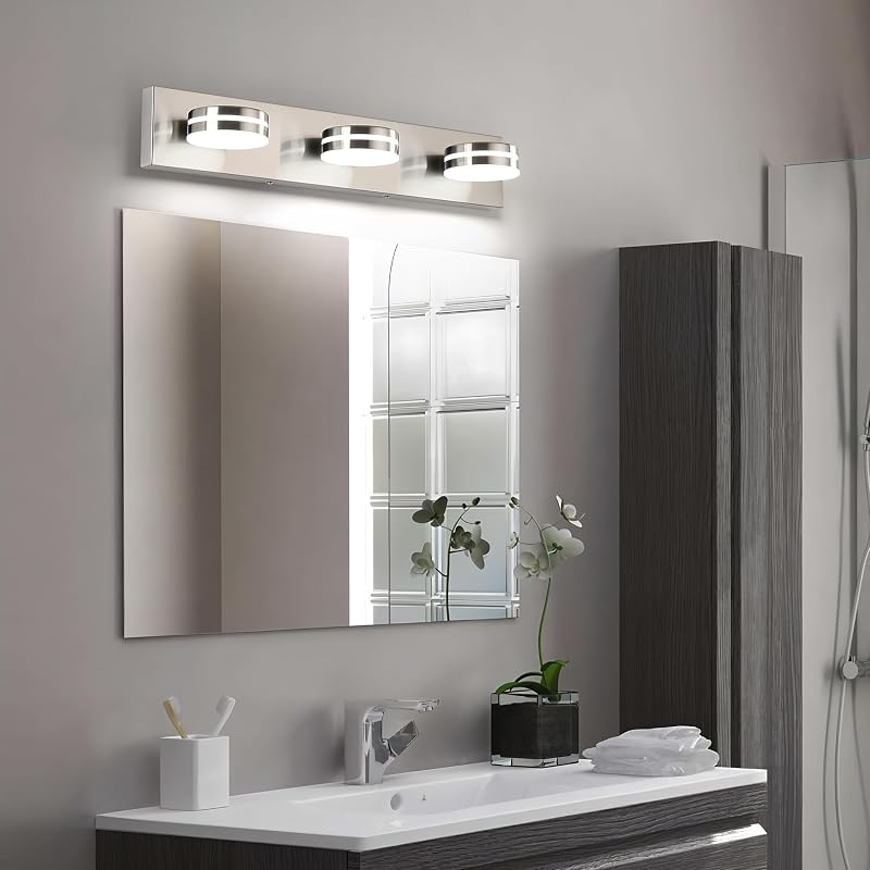 Dimmable 24in Brushed Nickel Vanity Light — 3-Light Over Mirror, 5500K LED, 350° Rotating Heads