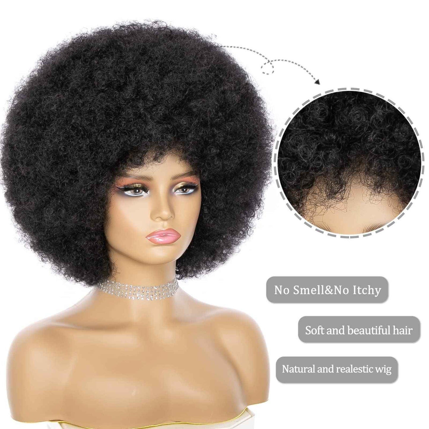 JSDshine Soft Afro Wig 70s For Women Kinky Curly Hair Wigs With Bangs Natural Looking Short Curly Wig For Men Bouncy Black Puff Synthetic Hair Wig For Daily Party Use