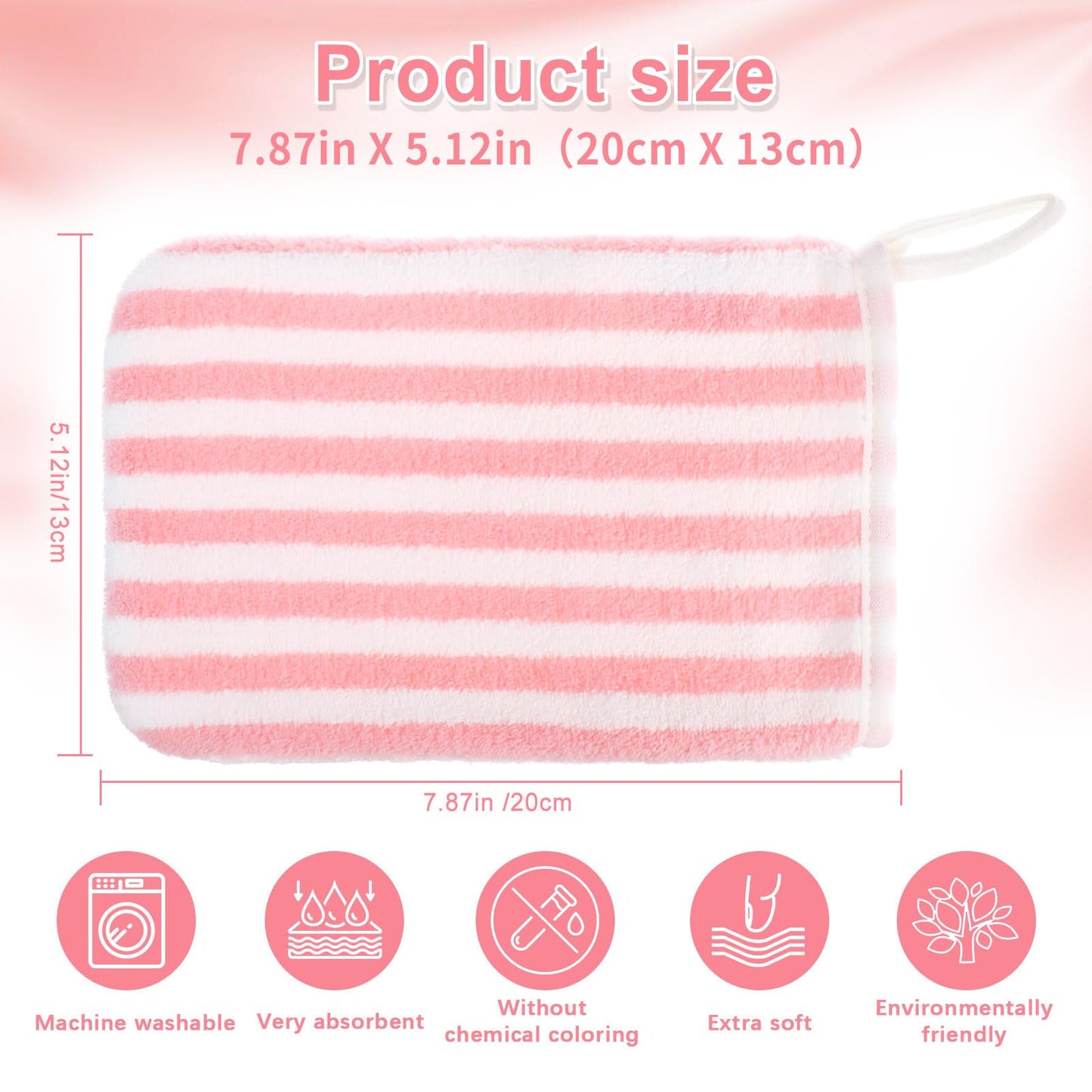 6 Striped Bath Mitts Washcloths, PHOGARY Small Hand Towels with Hanging Loop, 5"x8" Super Absorbent Soft Coral Fleece Face Towels Kid Teen Adult Body Facial Cloths Machine Washable Cloth for Showering