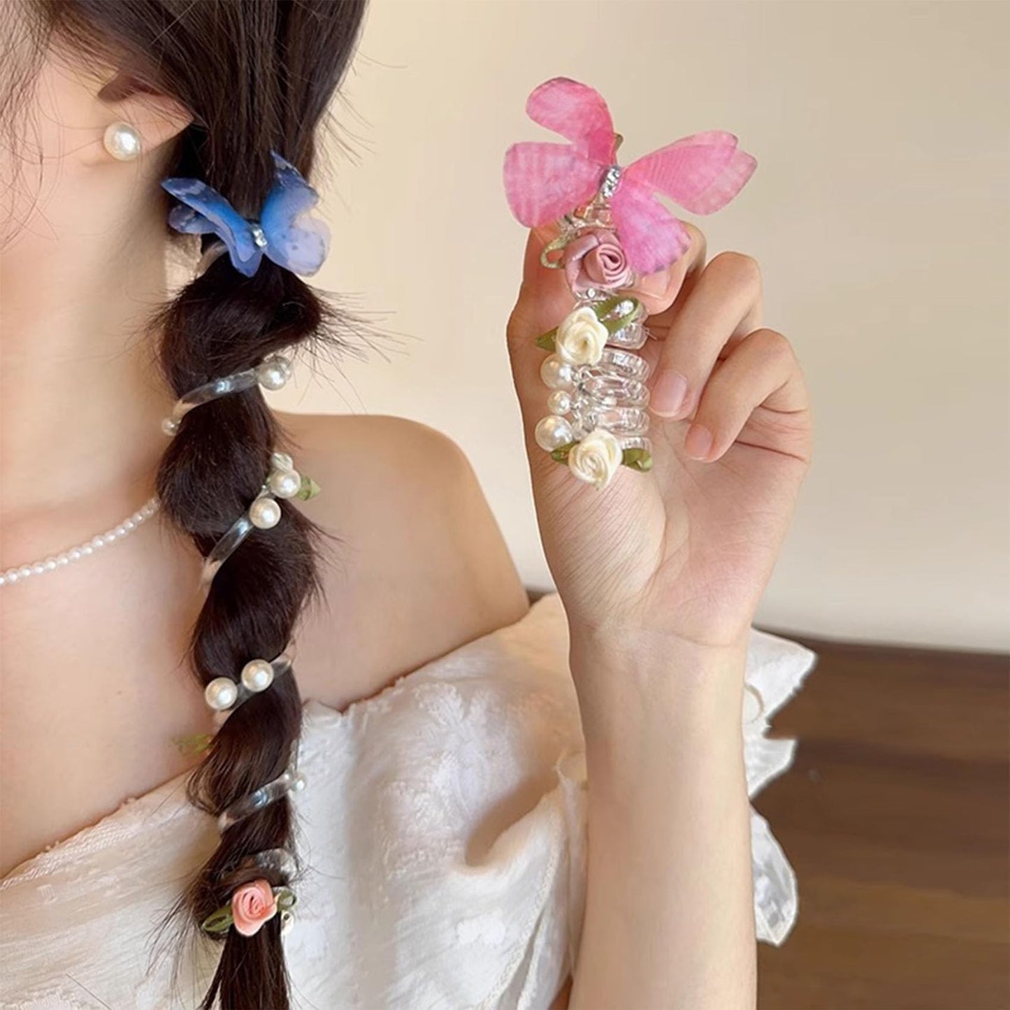 4 Pieces No Damage Soft Elastic Spiral Hair Ties, 2025 New Spiral Coils, Twisted Hair Wire Pony Hairwire, Twisted Hair Wire Pony Hairwire for Women, Phone Cord Hair Bands for Women & Girls (4 Pcs-B)