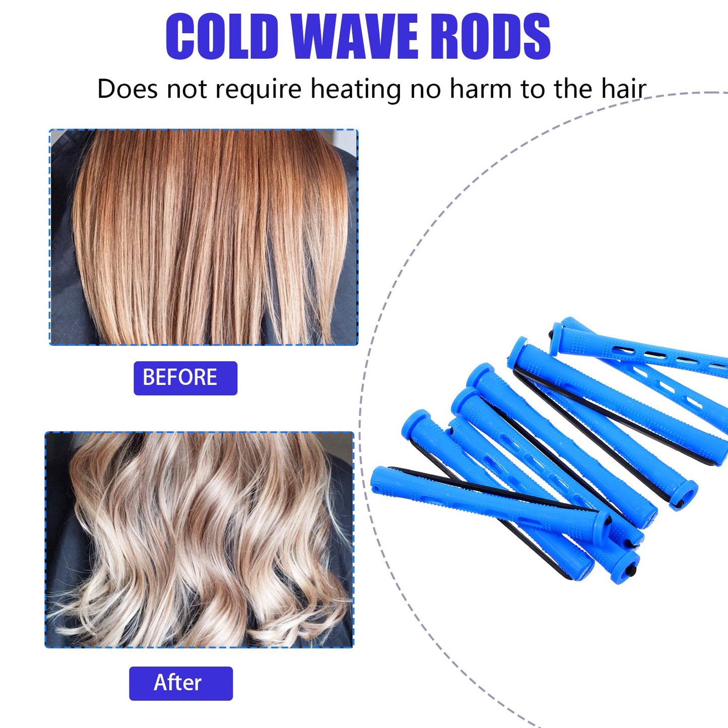 20 Pcs Perm Rods, ABS Plastic Silicone Curling Rods, Cold Wave Heatless Curlers Rollers for Short Long Hair Natural Waves, Curls, Voluminous Styles (0.35 Inches, Blue)