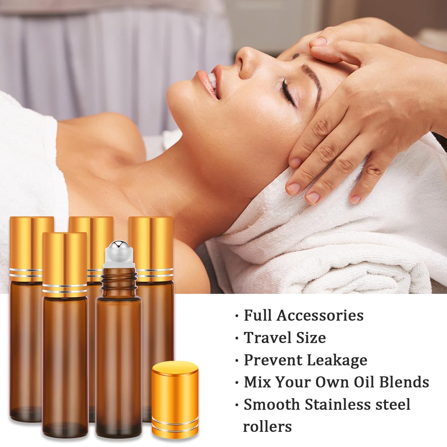 4 Pack, Essential Oil Roller Bottles, Amber Glass Roller Balls for Essential Oils, 10ml Empty Rollerball Bottles for Travel Refillable Roll on Perfume Bottles with Caps