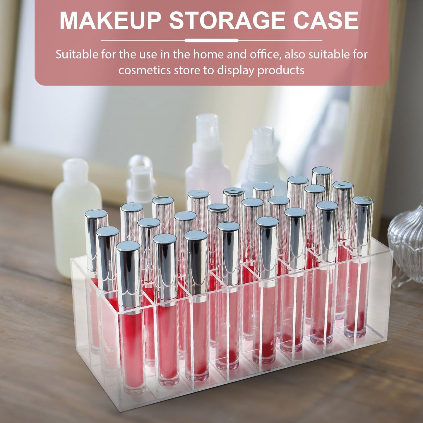 balacoo Lipstick Display Rack: 24 Compartment Acrylic Gloss Organizer Lipstick Organizer Holder Clear Makeup Organizer Case for Lip Gloss Brushes