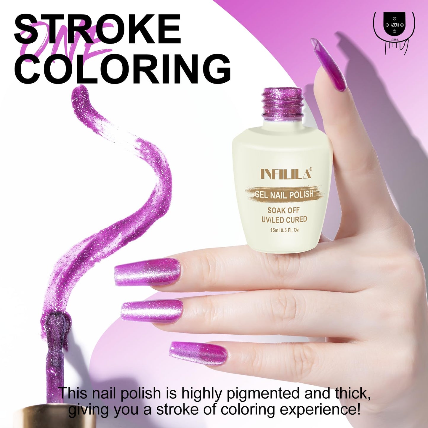 NXJ INFILILA Cat Eye Gel Nail Polish, 0.5 oz Magnetic Gel Nail Polish, Purple Glitter Holographic, Soak Off Salon Gel for Home Use (G06)