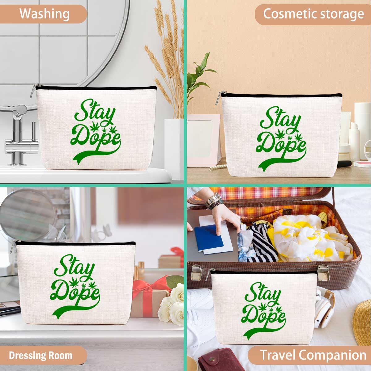 Novelty Weed Gift Green Leaf Makeup Bag Humor Weed Accessories Cosmetic Bags for Women Daughter Friendship Gifts Zipper Pouch Weed Stuff Appreciate Gifts Travel Toiletry Bag for Birthday Christmas