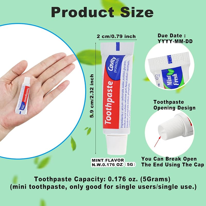 100 Tubes Bulk Travel Size Toothpaste 0.176oz - Individual 5g Mini Tubes (Variation of THIS listing: 100)