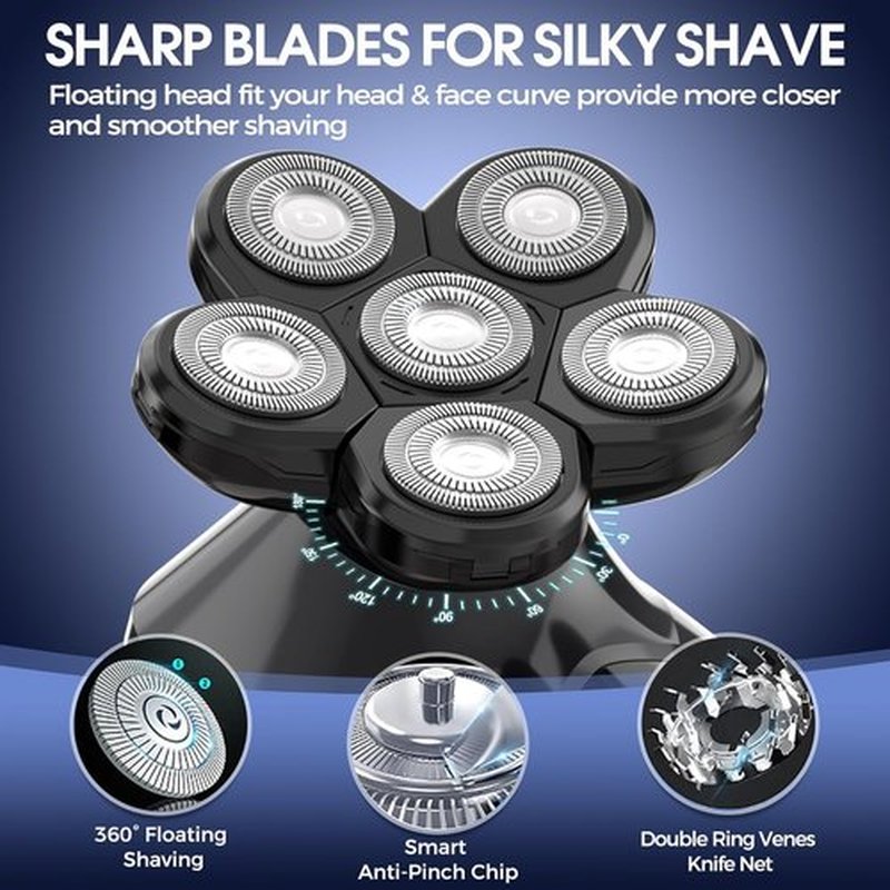 Head Shaver for Men,Bald Head Shavers,Electric Razor for Men Head Shaver Cordless,Man Electric Shavers for Face Wet and Dry, 6 in 1 Shaver for Bald Heads Rechargeable,Travel Hair Shaving Grooming Kit
