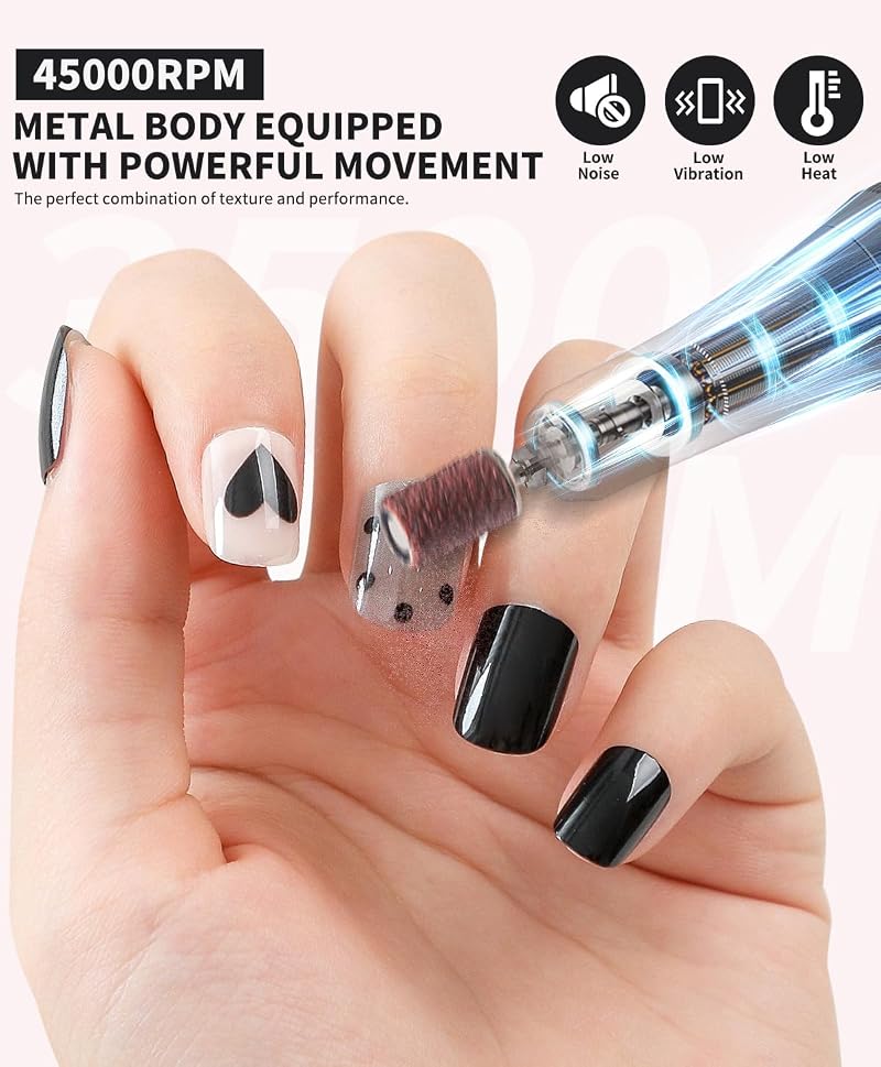 Electric Nail Drill Kit - 45000 RPM Cordless Manicure & Pedicure Set with 11 Bits & LED Display