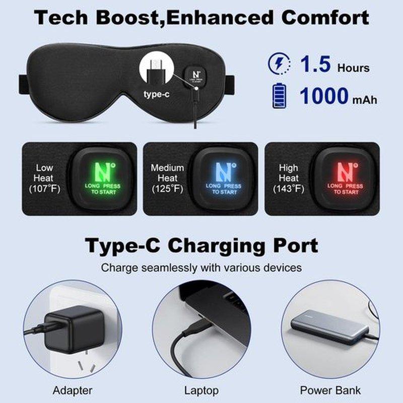 Aroma Season Cordless Heated Eye Mask, Warm Eye Compress for Dry Eyes, Styes, Blepharitis, Chalazion, Moist Heat Treatment to Unclog Lacrimal Glands (Black)