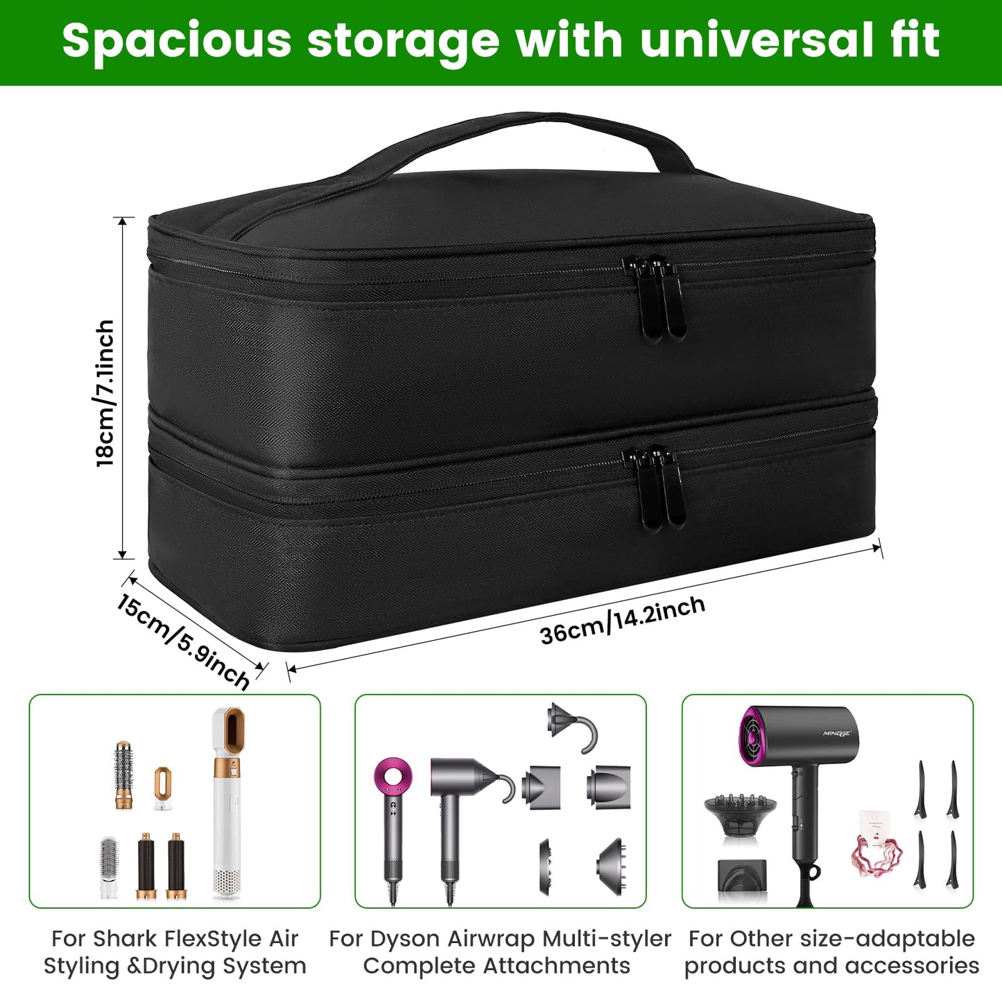 Vorlunix Travel Carrying Case for Hair Dryer，Double-walled Storage Compartment for Shark Flexstyle/FlexFusion，Portable Storage Organizer Bag for Dyson Airwrap Styler and Attachments