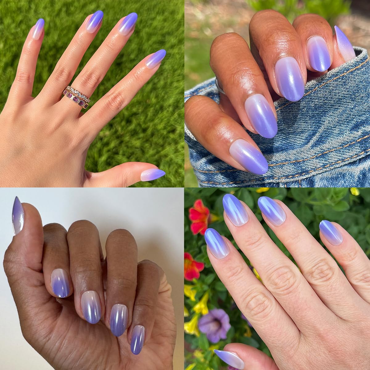 Olive & June Instant Mani Press On Nails (Glue) | Glazed Purple | Medium, Oval 42 Fake Nails, 21 Sizes Non-Toxic, Long-Lasting Recycled Materials Realistic | Purple Chrome Gradient