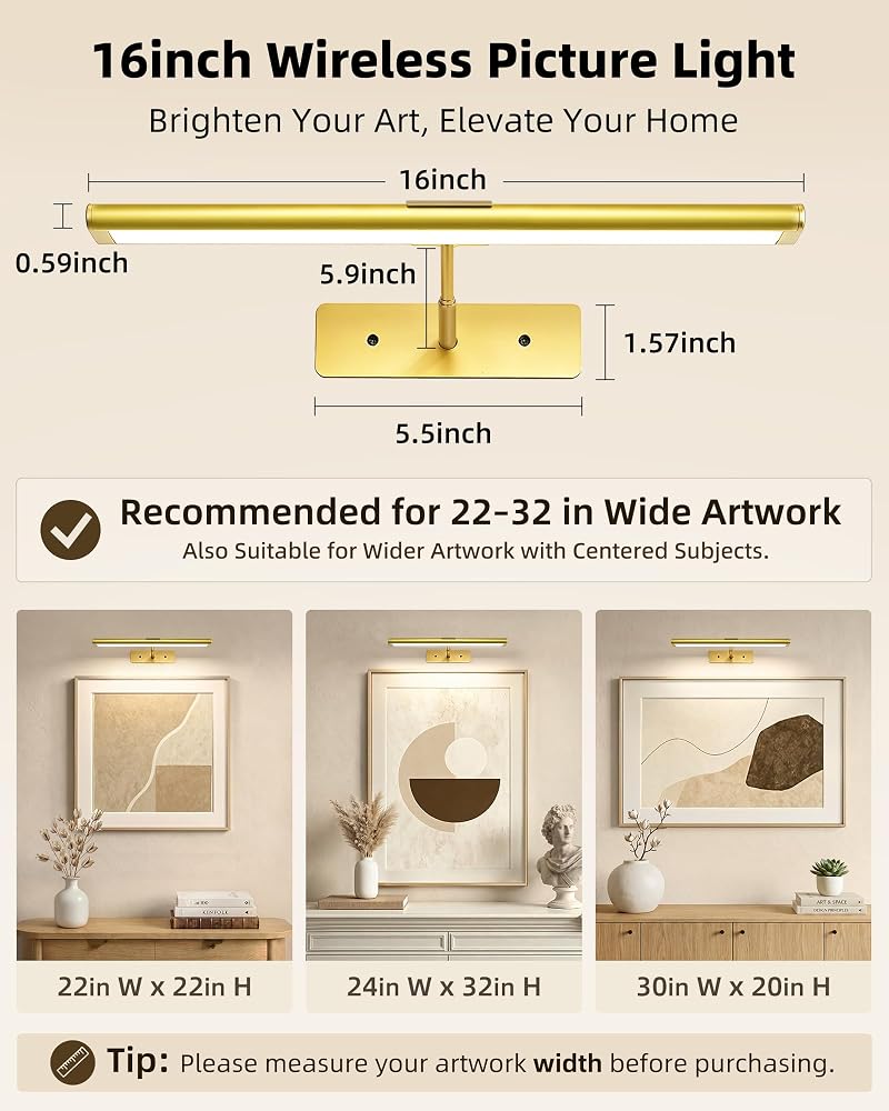 EZVALO 16'' Picture Lights, 4-Pack Rechargeable Wall Art Lights in Gold, 4800mAh Battery
