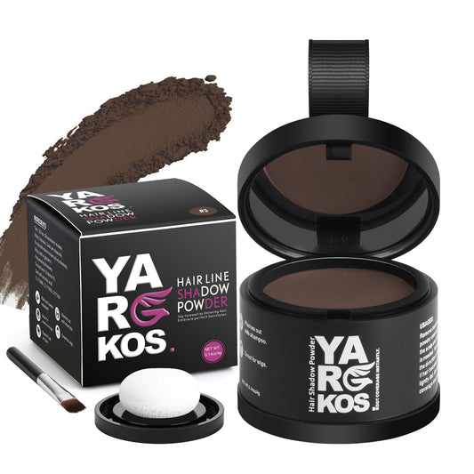 Yargkos Hairline Shadow Powder, Dark Brown, Root Touch Up Powder for Instantly Gray Hair Cover Up, Women Color Root Coverage for Thinning Grey, Mens Roots Concealer for Hair Loss Beard Line, #3
