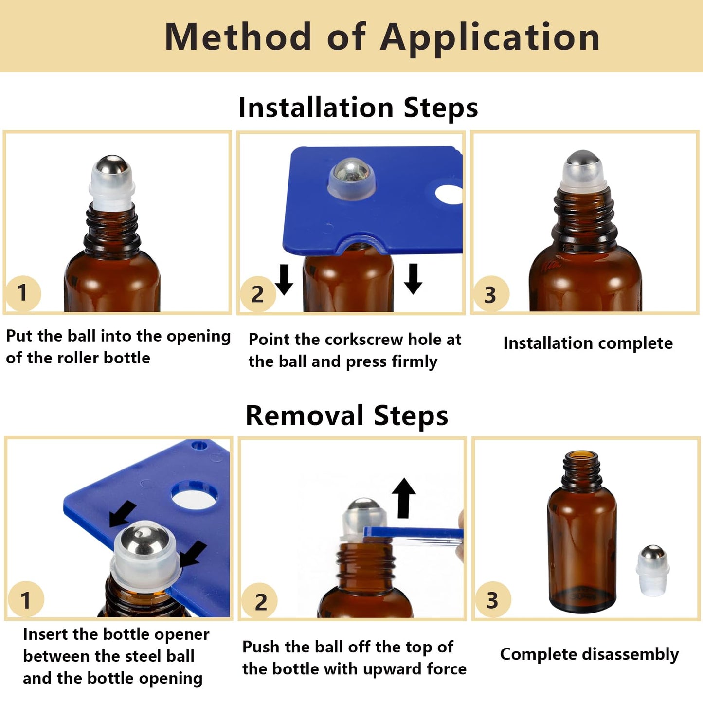 HEYLEAYAR 50ML Roller Bottles for Essential Oil, 3 Pack Empty Amber Glass Roller Bottle for Perfume Oil, Roll on Bottles with Stainless Steel Roller Balls, Opener, Funnel and Dropper