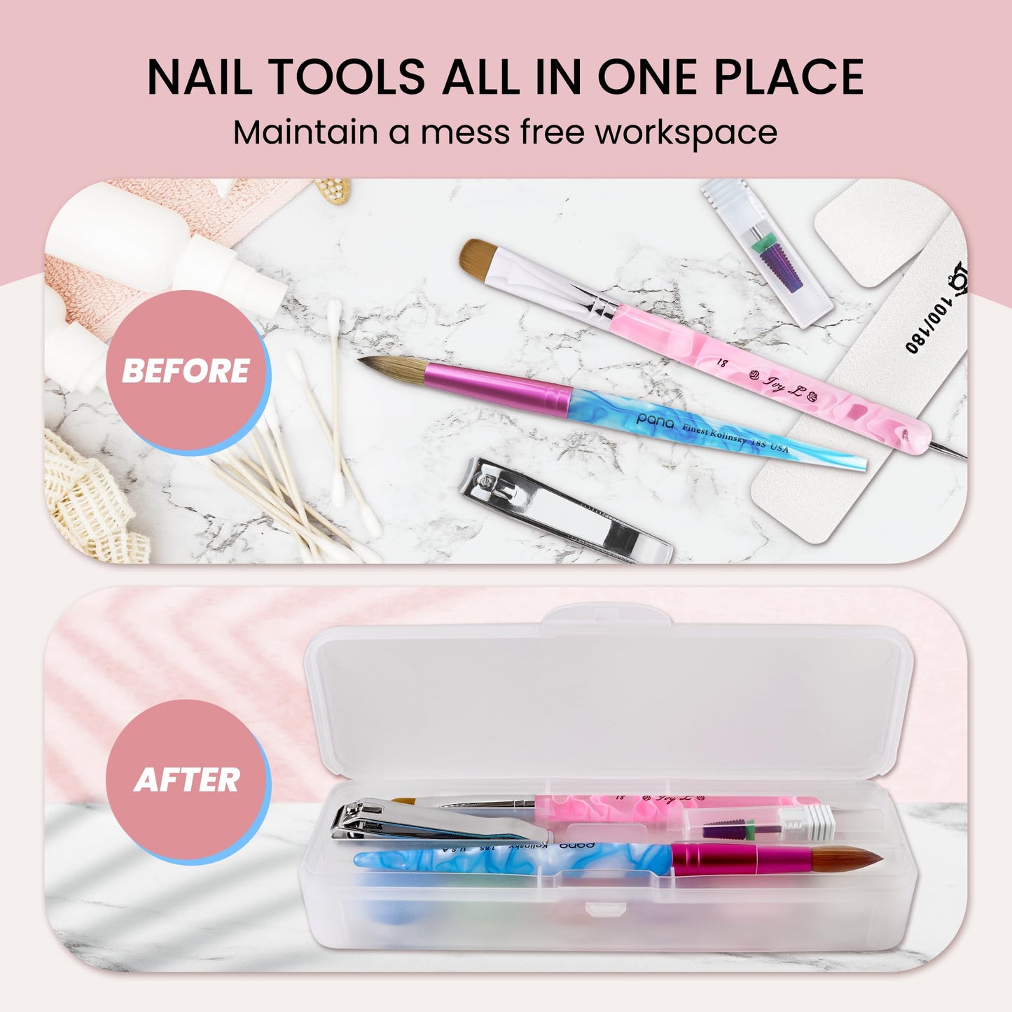 Beauticom Double-Layer Personal Storage Storage Case for Professional Nail Art Pens, Nail Brush, Tools (Frosted White)