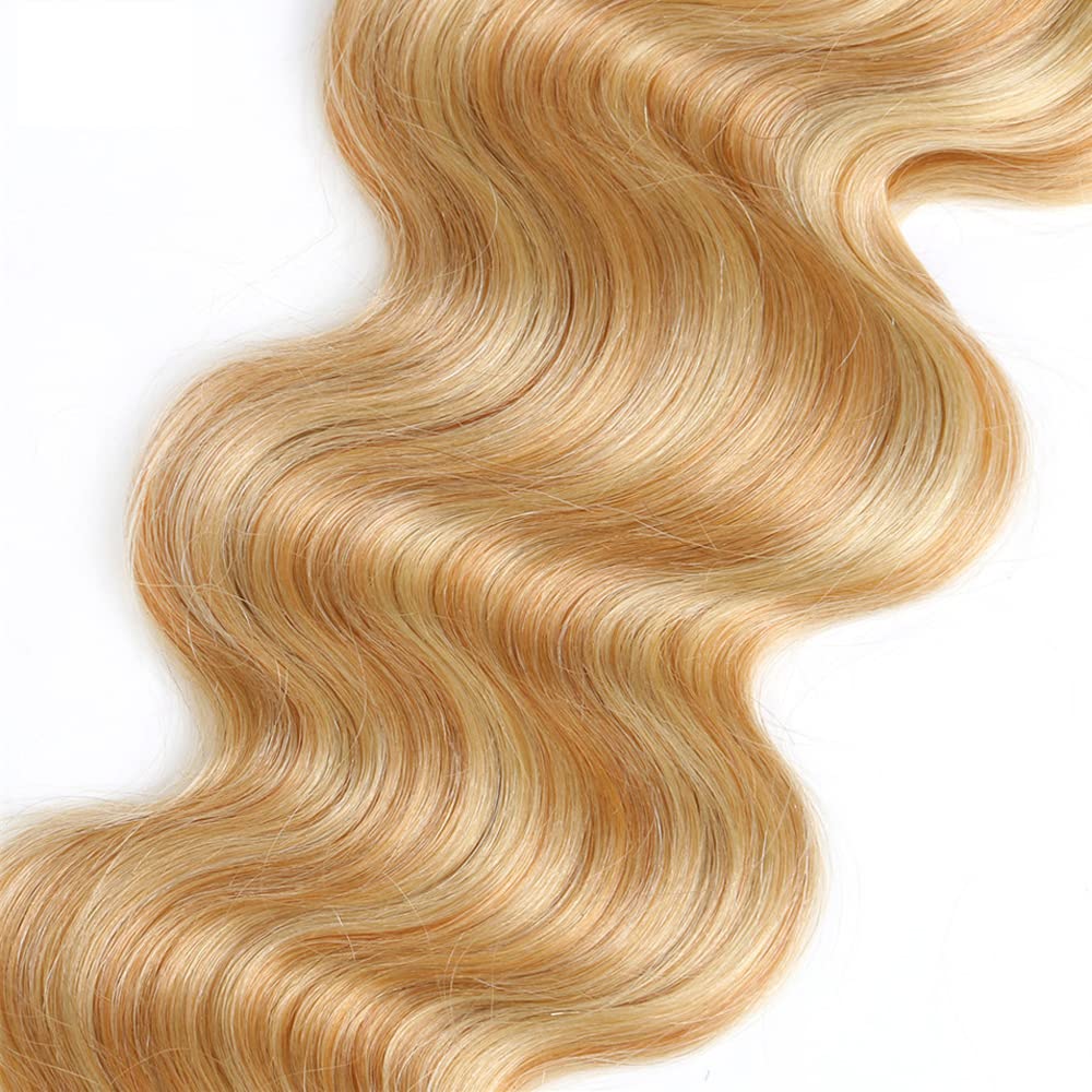 P27/613 Highlight Blonde Bundles Body Wave Bundles Human Hair 14 16 18 Inch Unprocessed Brazilian Virgin Weave Hairs Honey Blonde 3 Bundle 50 Gram Per Bundle Human Hair Extensions