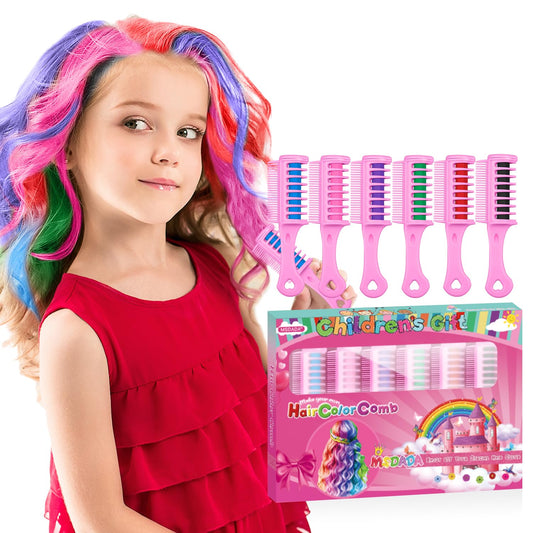 New Hair Chalk Comb for Girls Kids with light hair, Washable Temporary Hair Color Dye for Kids Age 5 6 7 8 9 10+ Birthday Gift Cosplay DIY, Christmas (Blue, Pink, Purple, Green, Red, Black)