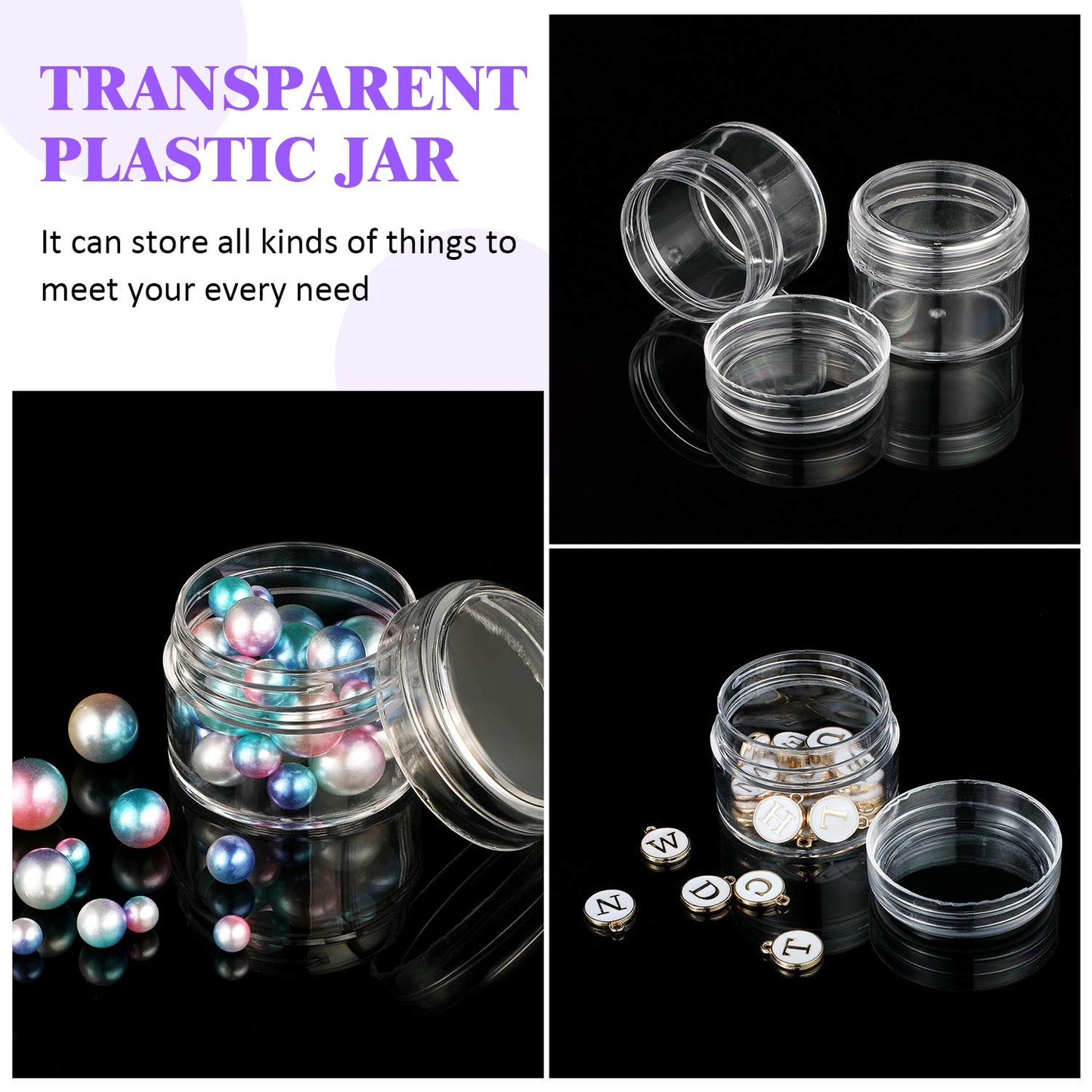 Boao 50 Pieces Empty Clear Plastic Pot Jars with Lids Round Sample Containers Mini Travel Jars for Storage of Ear Studs Ear Ring(30 ml/30g)
