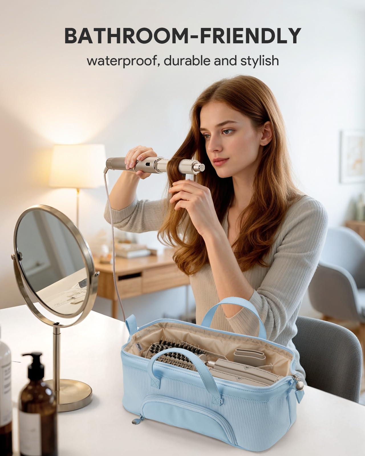 Lotour Hair Tools Travel Case Bag for Shark HD430 Flex Style/Dyson Hair Dryer/Dyson Airwrap, Portable Travel Storage Organizer for Hair Attachments (Blue)