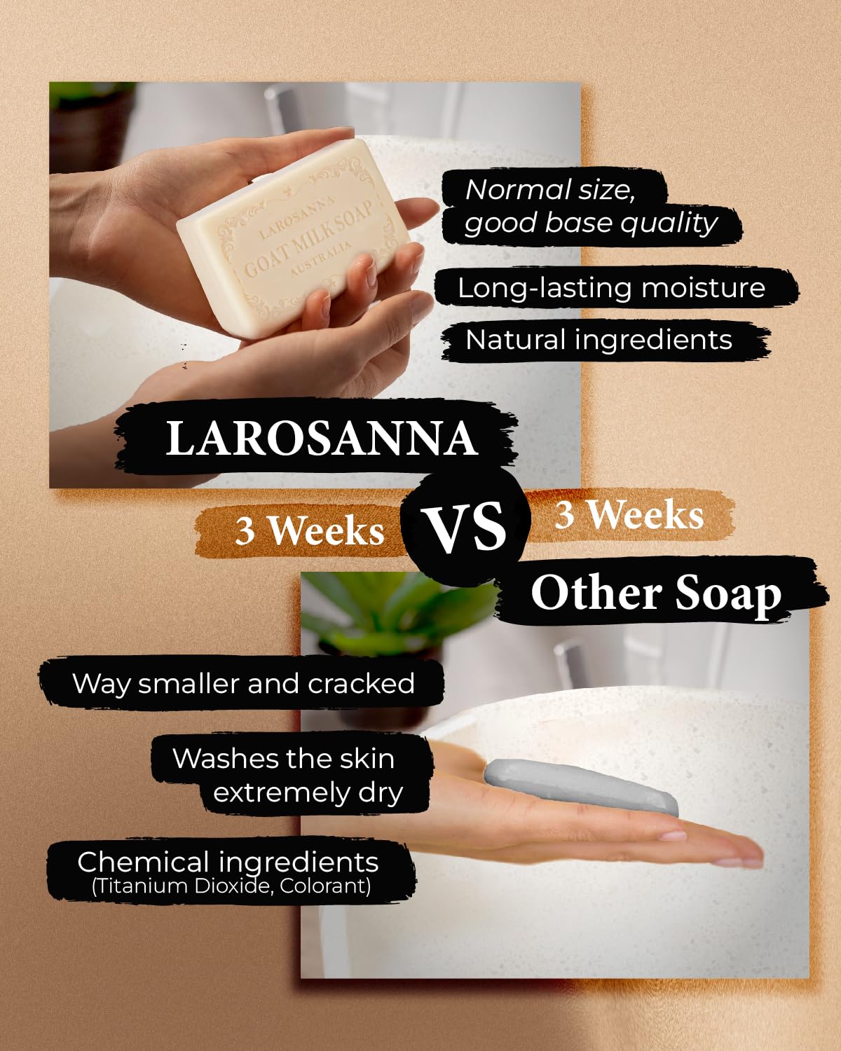 larosanna Australian Goat Milk Soap,Helps Moisturize,Smooth & Cleanse Skin,Triple-milled Bar Soap with Cocoa Butter,Aloe Vera and Pure Plant Oil,Body Soap Bars 6.3 oz for Adults & Babies,Pack of 4