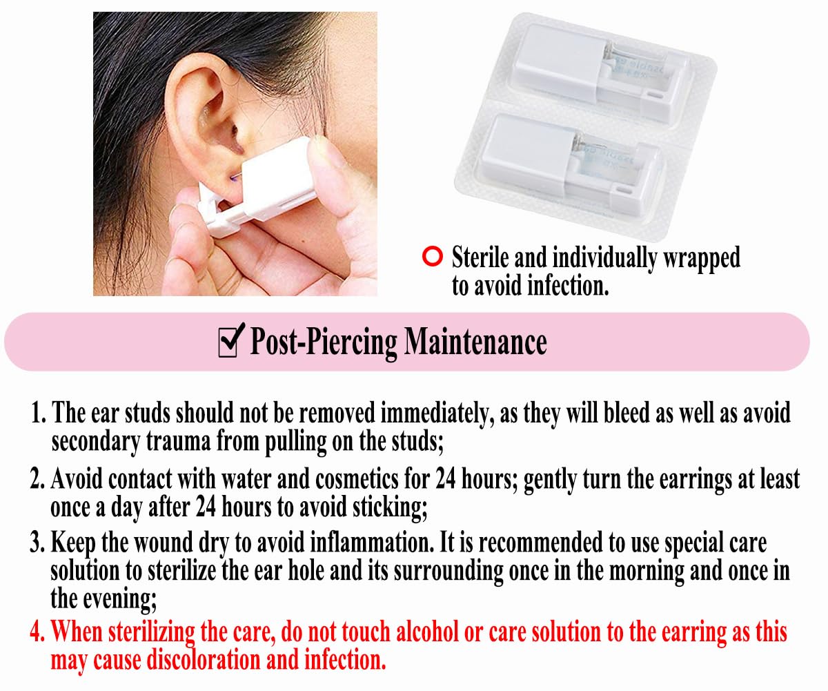 VitaCool 37 Pcs Ear Piercing Kit Disposable Ear Piercing Gun Kit with Sterile Multi-Sized CZ Earring Studs Easy and Safe Earring Self for Your Own Use at Home (3Mix-3mm-Gold-)