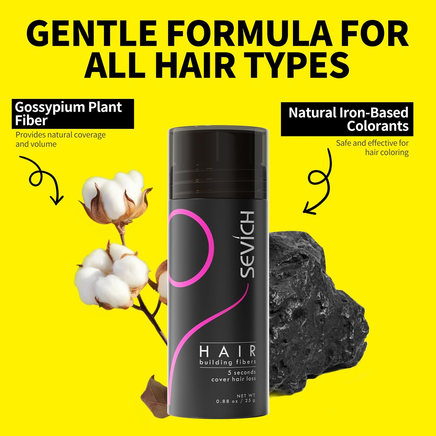 SEVICH Hair Fibers for Thinning Hair, Hair Building Fibers Instantly Thicker & Fuller Look,Hair Powder for Men & Women 25g Black